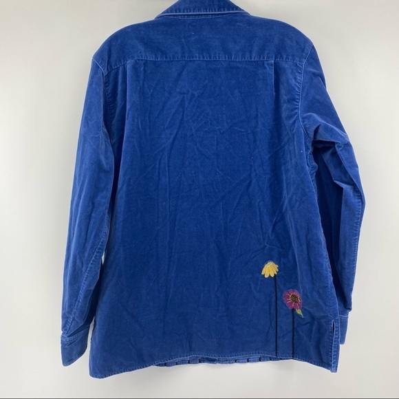 Vintage The Quacker Factory Sz Large Blue Velour Embroidered Floral Shirt - Picture 4 of 5